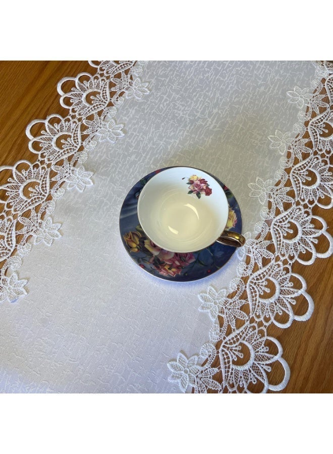 ChicAbode قائمة المنتجات ذات الصلة الدانتيل الأبيض الجدول الجاري للديكور المنزلي التطريز غطاء الجدول لتناول الطعام طاولات القهوة - Image 3